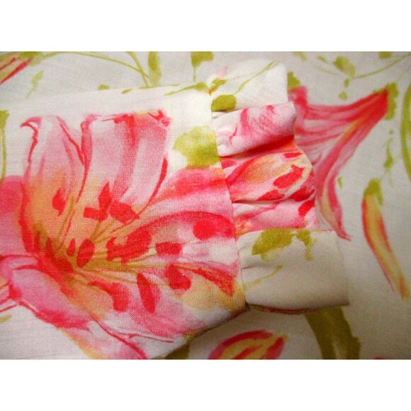 M True Vintage Floral Print Long Sleeve Blouse With Back Zipper & Ruffled Cuffs - Picture 3 of 5